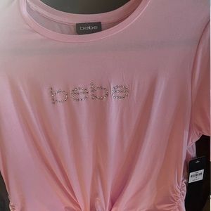 Bebe rhinestone logo knot t shirt